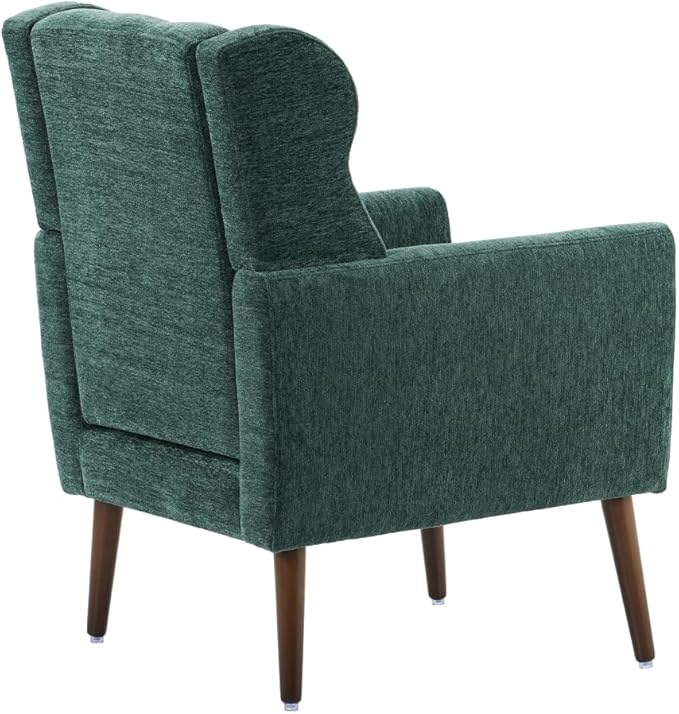 Modern Accent ChairChenille Arm Chairs for Living RoomUpholstered Mordern ArmchairComfy Soft Padded Lounge Chair in Small Space Bedroom w/Pillow Solid Wood Leg (Blackish Green + Chenille)