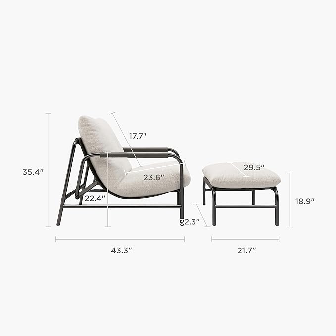Acanva Accent Chair with Ottoman Modern Reading Chair for Adults Shredded Latex Filling Lazy Lounge Armchair for Living Room Bedroom Small Spaces White