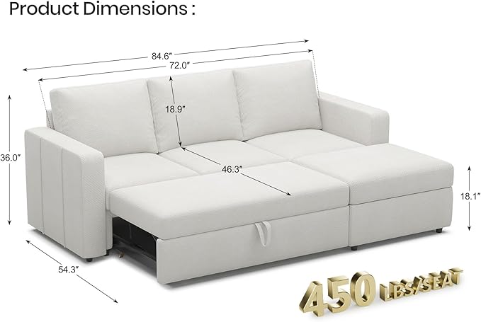 Belffin Modular Sectional Sleeper Sofa with Pull Out Bed and Storage Ottoman Convertible L Shape Sleeper Sectional Couch for Living Room Beige