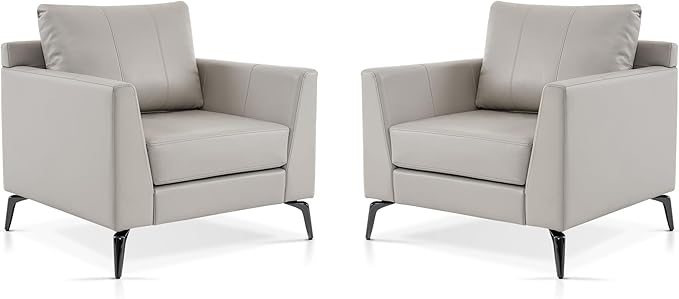 MCombo Modern Accent Chair Set of 2 Faux Leather Armchair with Sloped Arms Comfortable Living Room Office Reception or Waiting Room Seating 4629 (2 Beige)