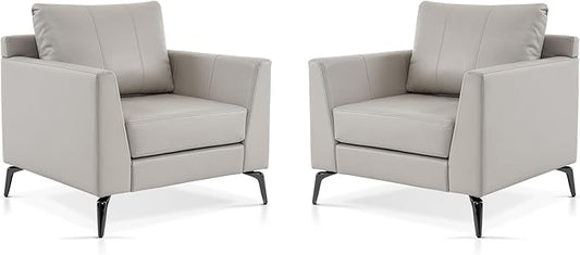 MCombo Modern Accent Chair Set of 2 Faux Leather Armchair with Sloped Arms Comfortable Living Room Office Reception or Waiting Room Seating 4629 (2 Beige)