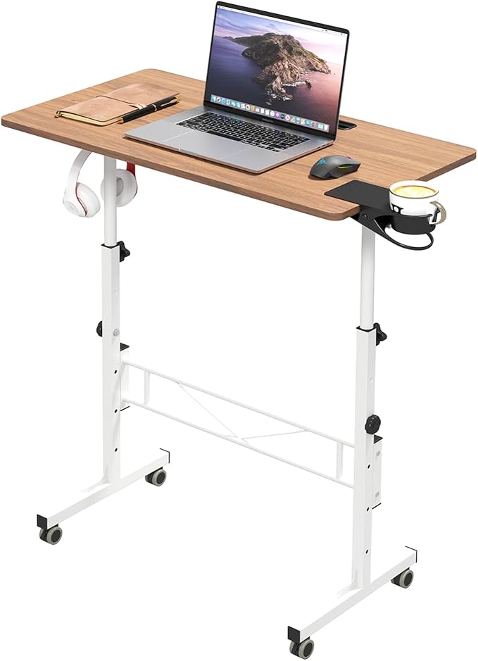 Hadulcet Portable Standing Desk Rolling Desk Adjustable Height Mobile Laptop Desk Small Stand Up Table with Wheels Walking Table for Treadmill Walking Pad Tall Computer Stand Oak