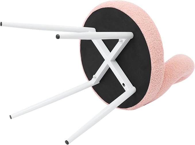Girls Desk Chair | No Wheels Make up Vanity Chair w/Cute Bow Backrest Comfy Lambswool Fabric Makeup Chair for Bedroom Living Room Upholstered Accent Chair Desk Chair Stool for Girls (Pink)