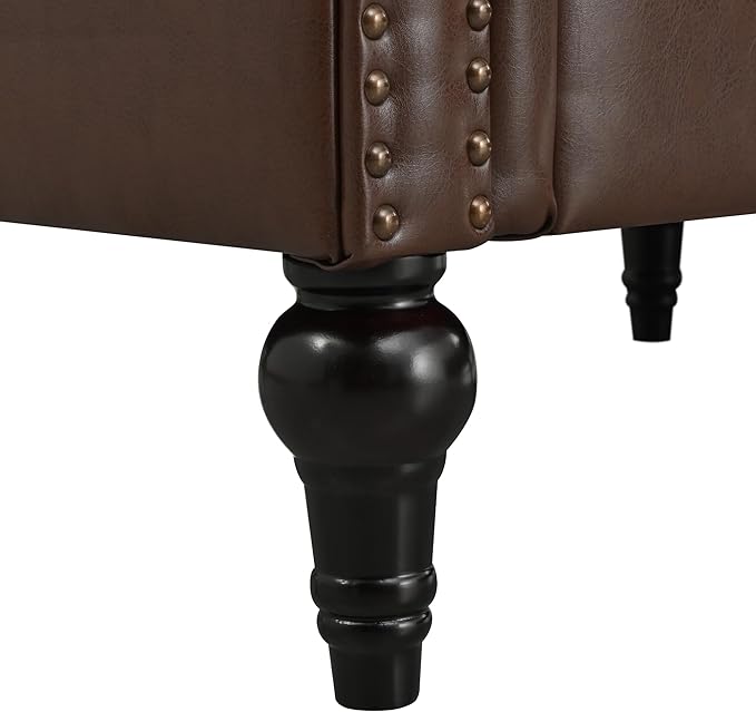KEIKI 99 L-Shaped Luxury PU Leather Chesterfield Sectional Sofa with Rolled Arms and Nailhead Mid-Century Style Oversized 5-Seater Button Tufted Couch Easy Assembly for Living Room Dark Brown