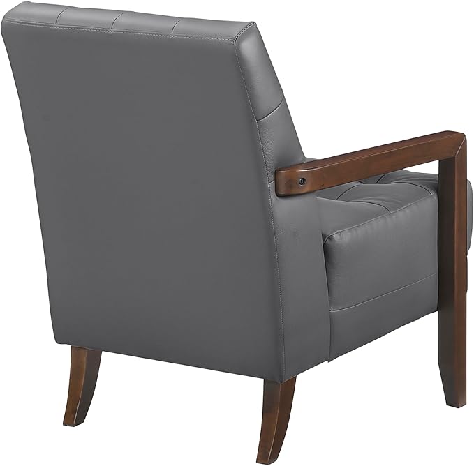 Lexicon Modern Accent Chair Luxury Genuine Leather Match Living Room Chair with Tufted Cushions Solid Wood Frame and Arm Rest Comfy Upholstered Single Seat for Bedroom/Reading/Office Dark Gray