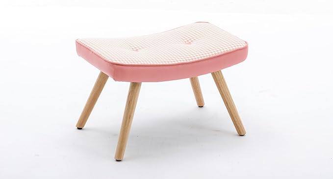 Wooden Step OttomanWooden Step Stool for AdultsSquare Cushion Foot StoolSmall Stool with Non-Slip PadWood Stool Suitable for Bedroom Living Room and Kitchen (Pink)