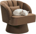 Modern 360° Swivel Barrel Accent Chair Velvet Fabric Upholstered Round Lounge Armchair with Striped Backrest &amp Plush Padding for Living Room Bedroom Reading NookBrown