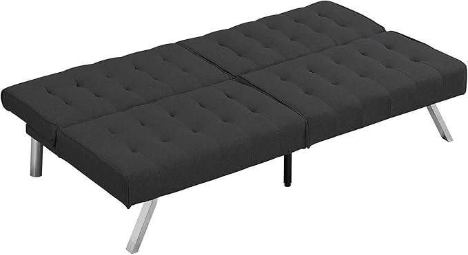 Sofa Adjustable Couch Sleeper Sofa Bed for Living RoomLoveseat Upholstered Modern Convertible FutonFaux Linen Black