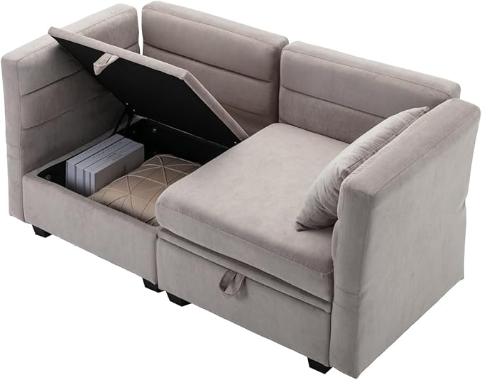 asunflower Loveseat Sofa with Seats Storage Modular Sectional Sofa Small Couch with Ottoman for Small Spaces Convertible L Shaped Love Seat 2 Seater Couch for Bedroom Home Office(Grey)