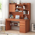 NIUYAO Modern Writing Desk with Hutch Bookshelf and Cable Management - Workstation PC Table Home Office Study Desk (Red Brown 47L x 18W x 64H)