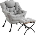 Lazy Chair with Ottoman Modern Accent Chairs with Folding Footrest Light Grey Sofa Chair Set Comfortable Reading Chairs Oversized Armchairs for Bedroom Study Living Room Courtyard