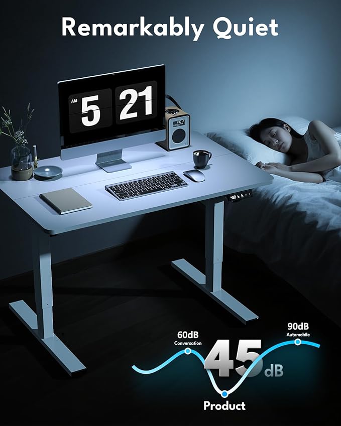 Standing Desk Height Adjustable Electric Stand up Desk 40 x 24 Inches Sit Stand Home Office Desk with Splice Board White Frame/White Top