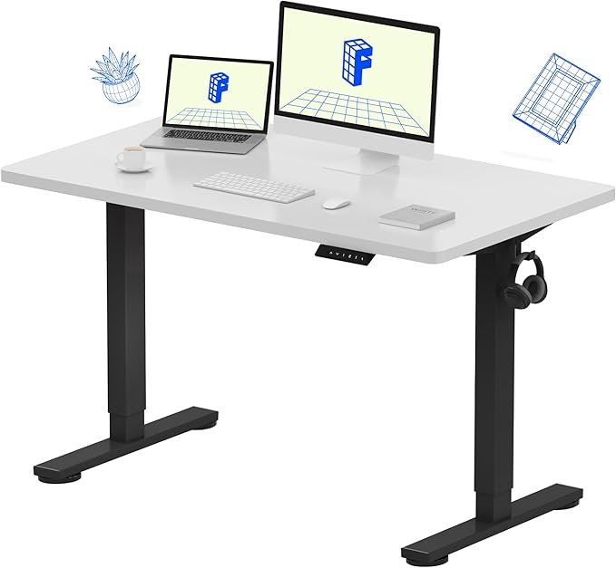 FLEXISPOT EN1 One-Piece Standing Desk with 1-Inch Thick Desktop 48x24 Electric Height Adjustable Desk for Home Office &amp Multi-Device Workstations White
