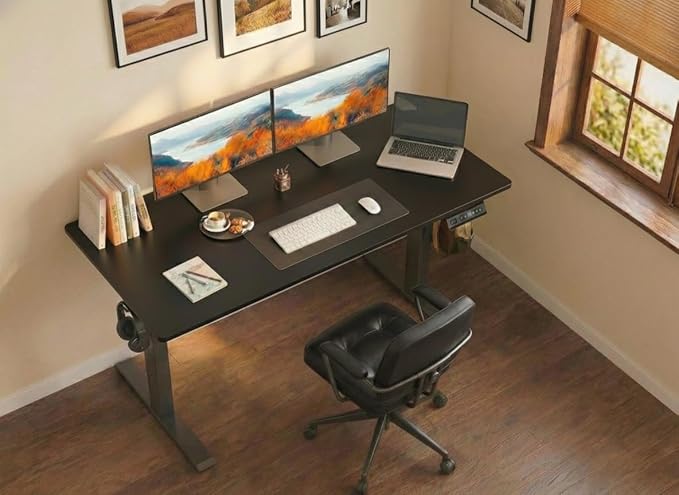 BANTI One-Piece Standing Desk Adjustable Height Stand up Home Office Desk 48x24 Inch Electric Standing Computer Desk with 4 Memory Presets Headphone Hook Black