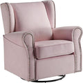 BOWERY HILL Contemporary Swivel Chair with Glider Pink Fabric Upholstery Wingback Design Nailhead Trim Loose Seat Removable Cushion Cover 35 L x 34 D x 37 H Accent Chair for Living Room