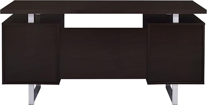 Pemberly Row 2-Drawer Wood Office Desk 60 in W x 30 in H Cappuccino and Silver Finish Metal Base Storage Drawer and Cabinet Contemporary Home Office Desk for Organization and Workspaces