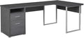 Monarch Specialties I 7257 Computer Desk Home Office Corner Left Right Set-up Storage Drawers 80L L Shape Work Laptop Metal Laminate Grey