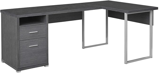 Monarch Specialties I 7257 Computer Desk Home Office Corner Left Right Set-up Storage Drawers 80L L Shape Work Laptop Metal Laminate Grey