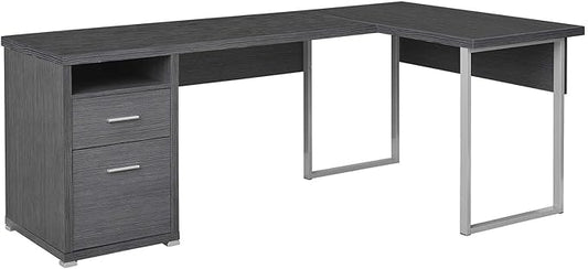 Monarch Specialties I 7257 Computer Desk Home Office Corner Left Right Set-up Storage Drawers 80L L Shape Work Laptop Metal Laminate Grey
