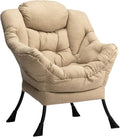 HollyHOME Lazy Chair with Armrest and Side Pocket Comfy Accent Lounge ChairLeisure Sofa Armchair for Living Room Bedroom Dorm or Small Spaces Oversized Reading Sofa ChairCotton-Linen Tan