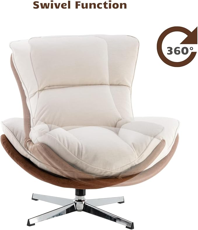 HEAH-YO Swivel Accent Chair Modern Living Room Chair with Backrest Upholstered Linen Fabric Armless Lounge Reading Chair for Bedroom Beige