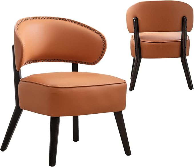 Modern PU Leather Upholstery Chair Living Room Leisure Sofa ChairArmless Reading Chair for Living Room Bedroom Waiting Room with Rivet Trimfor Bedroom Home ReceptionOrange