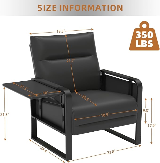 Modern Accent Chair Set of 2 Mid Century Armchair with Side Table &amp Metal LegsUpholstered Faux Leather Sofa Side Chairs for Living Room Reading OfficeBedroom(Black)