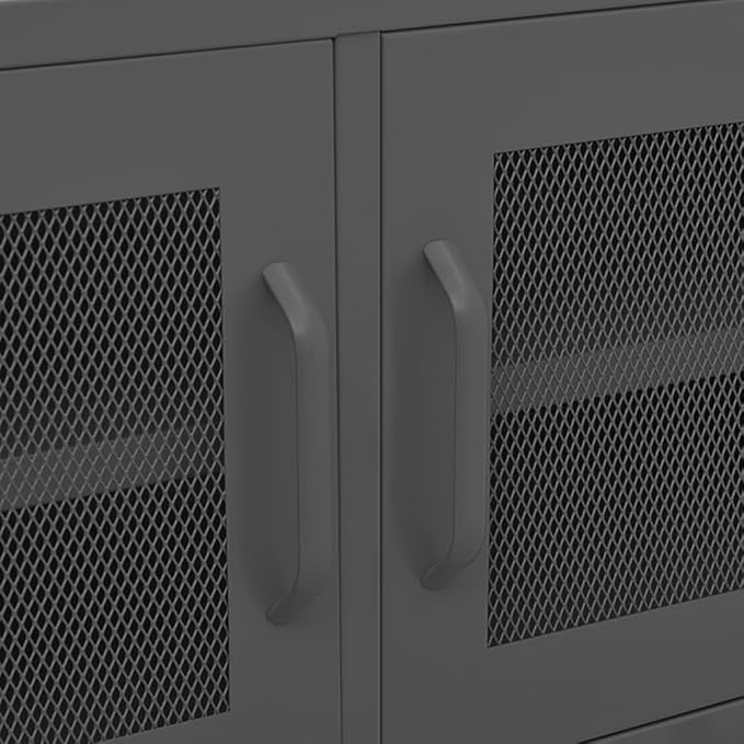 vidaXL Industrial Style TV Stand 41.3x13.8x19.7 Anthracite Steel Material with 2 Mesh Doors &amp Cable Management Holes.