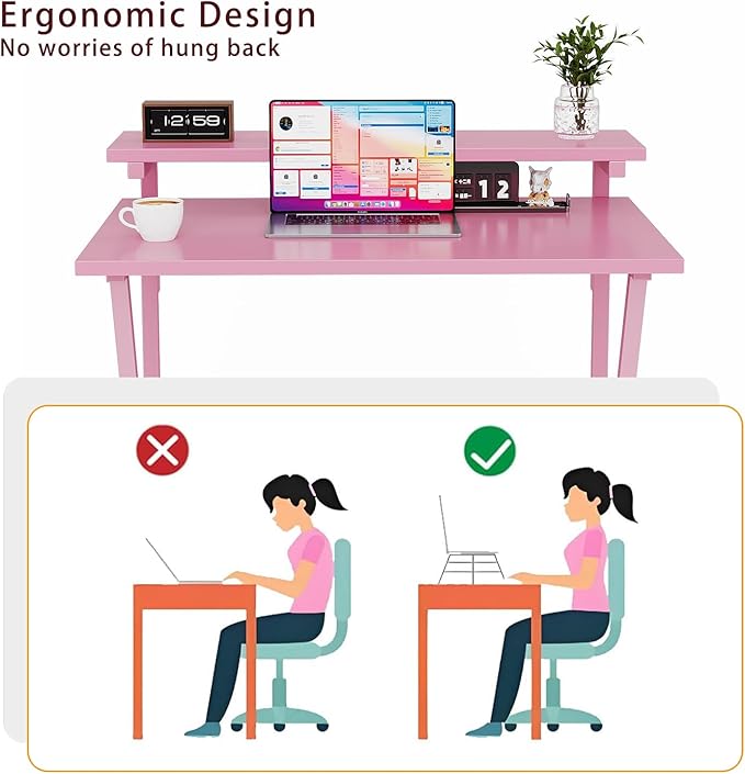 COTUBLR Small Desk 27.5 Inch Small Computer Desk for Spaces Computer Desks with Adjustable Monitor Stand Compact Desks with Storage Tiny Study Table for Bedroom Home Office Pink
