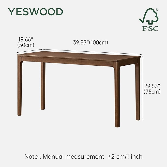 YESWOOD Solid Wood Computer Desk Vintage Home Office Desk Writing Desk Mid Century Modern Wood Desk for Home Office Study Gaming 39.37 W