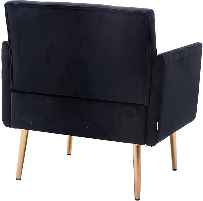 Modern Accent Chair Upholstered Single Sofa Arm Chair for Living Room and Bedroom Upholstered Comfy Armchair Chair with Solid Tapered Metal Legs (Black)