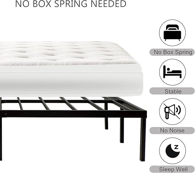 King Size Bed Frame 3500lbs Heavy Duty Metal Frames with Steel Slats Support 14 Inch High Platform Bedframe with Storage No Box Spring Needed Sturdy and Durable Noise-Free Black