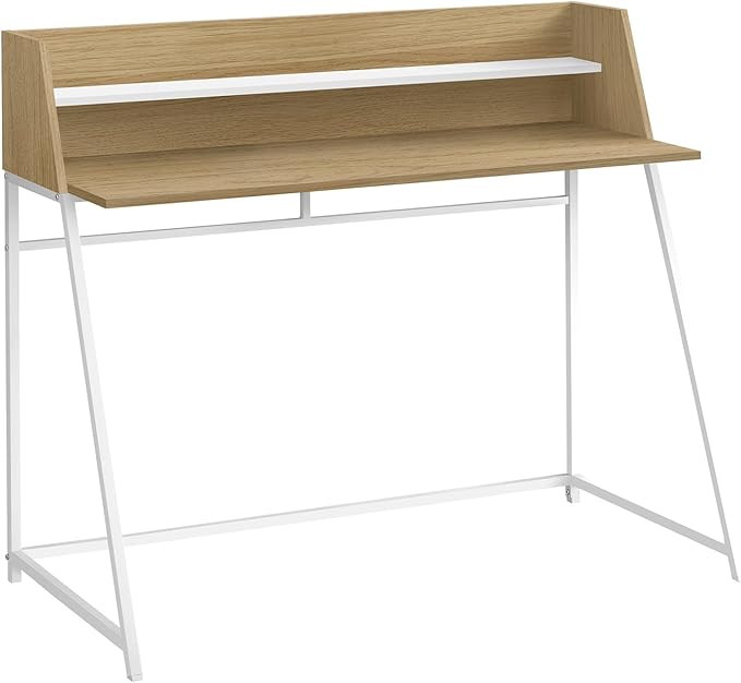 Computer Desk Home Office Laptop Storage Shelves 48 l Work Natural Laminate White Metal Contemporary Modern