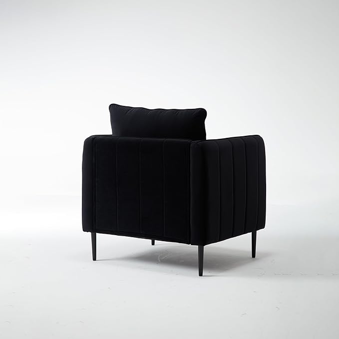 Modern Velvet Accent Chair Sets of 2 Upholstered Single Sofa Chairs Armchair with Square Arm Accent Chairs for Living Room Bedroom Apartment (Black Velvet Chairs * 2)