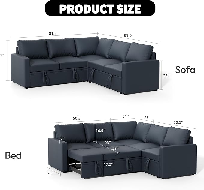 Modular Sofa Bed Couch with Storage 82 Reversible Sleeper Sofas with Pull Out Bed Pull Out Couch for Living Room Apartment Bedroom Office Dark Grey