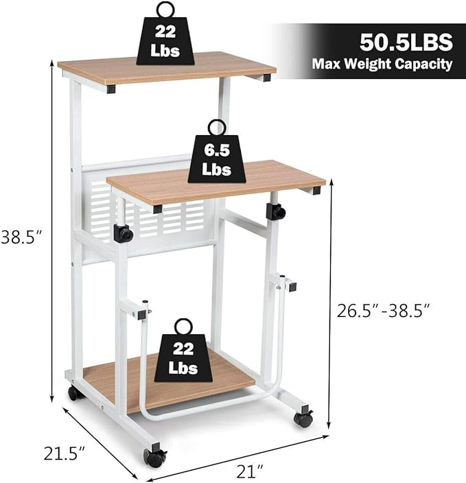 Height Adjustable Sit Stand Desk Home Office Desk with Wheels Rolling Computer Laptop Desk Corner Computer Desk Oak