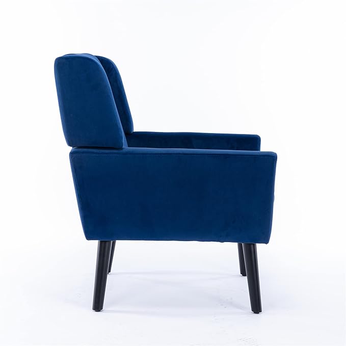 SSLine Velvet Accent Arm ChairMid-Century Modern Upholstered Wingback Single Sofa Armchair Club Chair with Solid Wood Legs Thick Cushion for BedroomReadingLiving Room Chair (Blue)