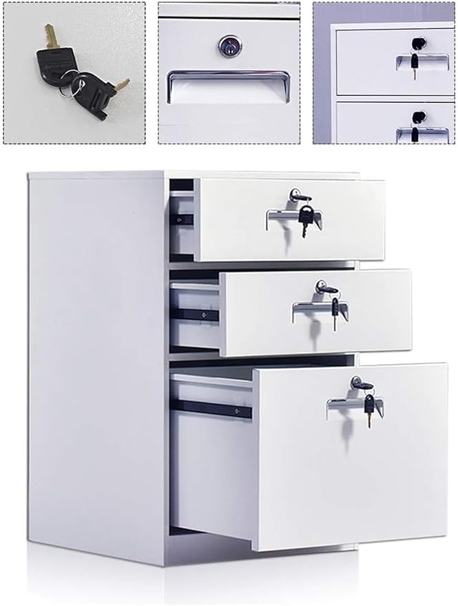 File Cabinet Three-Drawer File Cabinet Metal Desk Side Cabinet Bedside Cabinet Office File Cabinet Under Desk Storage(Color:B)