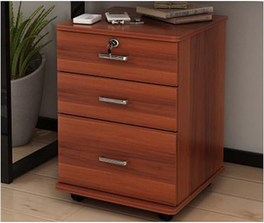 HASMI Filing Cabinet 3 Drawer Wooden Office Cabinet File Storage Cabinet with Lock Floor Stand Wheel Design Movable File Organizer Office Supplies Storage Cabinet (Color : B)