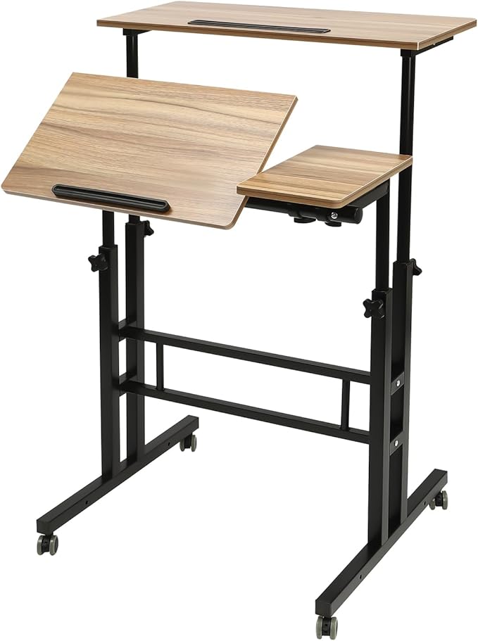 Mobile Standing DeskHeight Adjustable Home Office DeskStand Up Desk with Tilting Tabletop and Wheels Rolling Laptop Cart Sit Stand Desk