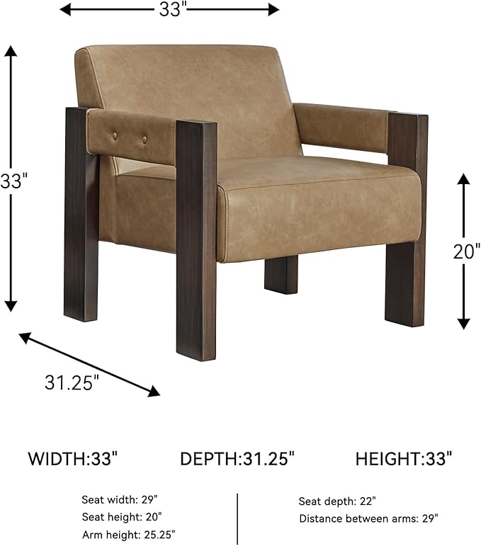 Signature Design by Ashley Adlanlock Contemporary Faux Leather Upholstered Solid Wood Accent Chair Light Brown &amp Dark Brown