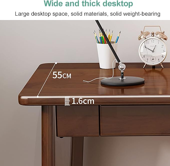 Solid Wood Writing Desk with DrawersMid-Century Modern Computer Desk Work Study TableSimple Home Office Desk Workstation with Hook for Small Spaces(80x50x75cm(31x20x30inch) Wood)