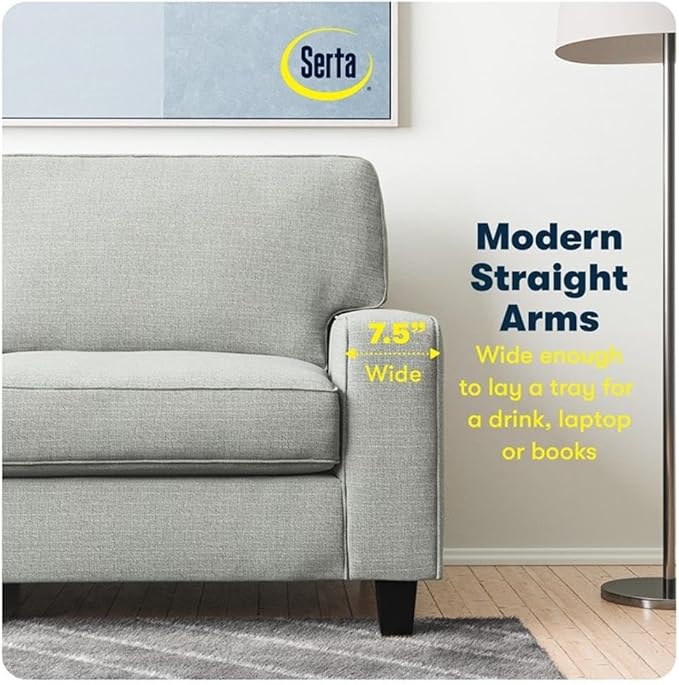 Pemberly Row 61 Track Arm Sofa Loveseat Pebble Gray Removable Covers Anti-Pilling Polyester Upholstery Compact Space-Saving Design Solid Wood Frame Modern Classic for Living Room or Home Office