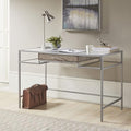 Adela Writing Desk - Silver Metal Tempered Glass Top Compact Home Office