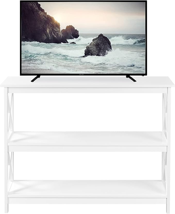 Yaheetech Television Stands &amp Entertainment Centers with 3 Tier Storage Shelf TV Stand for Living Room White