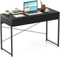 Giantex Computer Desk with 2 Drawers 44 Inch Home Office Desk with Anti-Toppling Device &amp Metal Frame Compact Laptop PC Table Makeup Vanity Table Modern Study Writing Desk for Small Spaces (Bl
