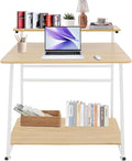 Home Office Desk36inch Rolling Computer Desk With Storage Shelves Under Desk Reversible3-Tier Computer Desk With 31.5*19.69in Spacious Desktop For Small Place For BedroomsStudios (White+Log Color)
