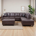 Faux Leather Sectional Sofa Couch Modern Brown L-Shaped Couch Modular Sectional Sofa Set 103.5 Corner Chaise Lounge with Storage Ottoman for Living Room Office Dorm (Right Chaise Brown)