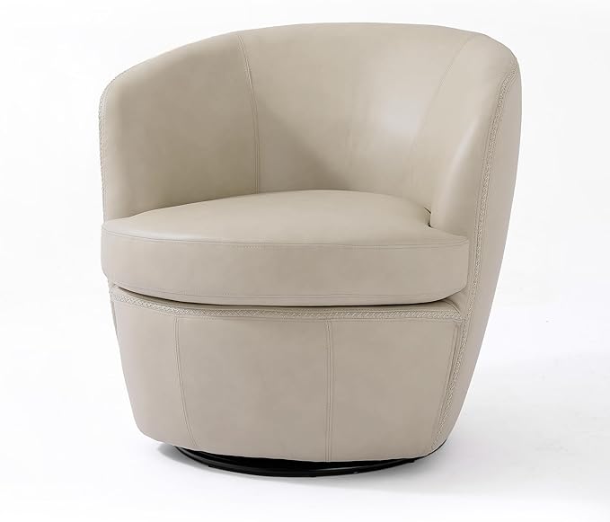 UIXE PU Leather Swivel Accent Chair Barrel Club Chair Comfy Upholstered Armchair for Living Room Modern Round Arm Chair Single Sofa Bedroom Reading Seats - Beige