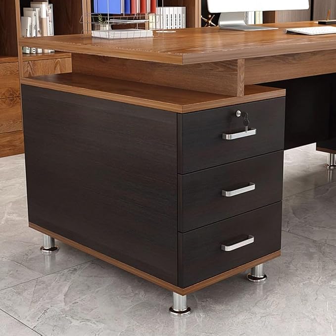 RUNNUP L-Shaped Executive Desk Contemporary Home Office Desk with Drawers and Cable Management Brown Writing Desk 63 L x 47 W x 31 H Left Hand Return